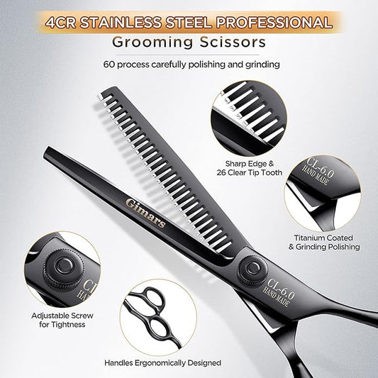 Gimars 7inch Professional 4CR Stainless Steel 6 in 1 Grooming Scissors for Dogs with Safety Round Tip, Heavy Duty Titanium Coated Pet Grooming Scissor for Dogs, Cats and Other Animals