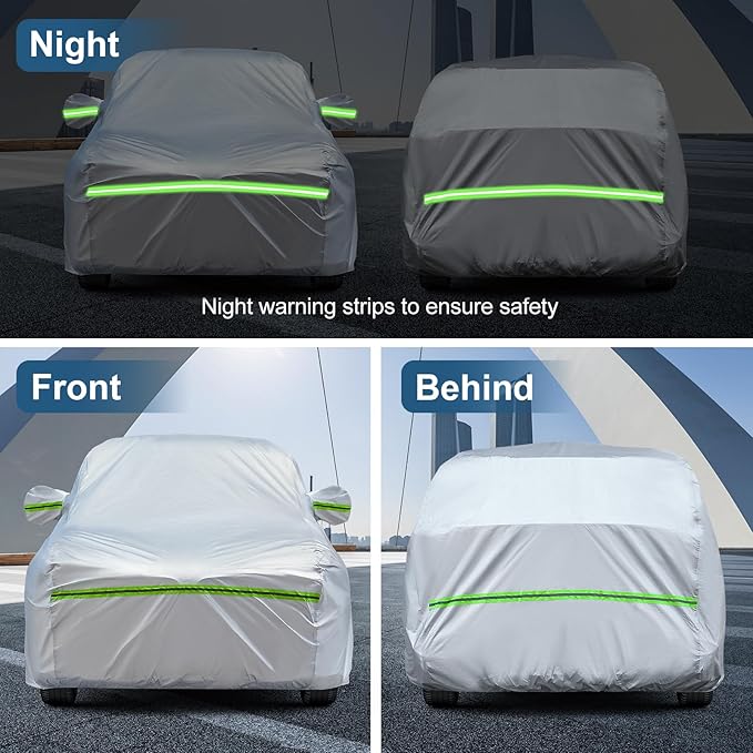AUQDD 6-Layers Premium SUV Car Cover Waterproof All Weather Weatherproof UV Sun Protection Snow Dust Storm Resistant Outdoor Exterior Custom Form-Fit Full Padded Car Cover with Straps 205"-216" K10