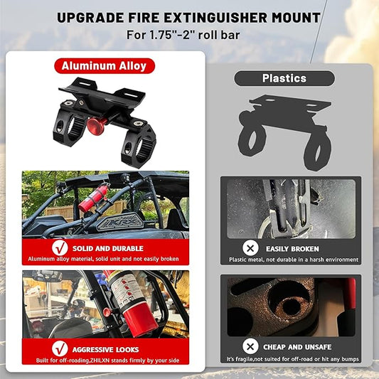 UTV Fire Extinguisher Mount Kit - Adjustable Quick Release Roll Bar Car Fire Extinguisher Bracket Holder for 1.75-2in Roll Bar ATV UTV Polaris RZR SXS Ranger Camper Jeep Can-Am Durable Aluminum Alloy