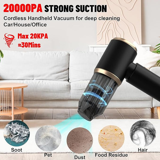 Handheld Car Vacuum Portable Cordless, 20000PA High Power 4 in 1 Vacuum Cleaner & Air Duster & Air Blower with 4000mAh Brushless Motor and Multi-Nozzles for Car (Black)