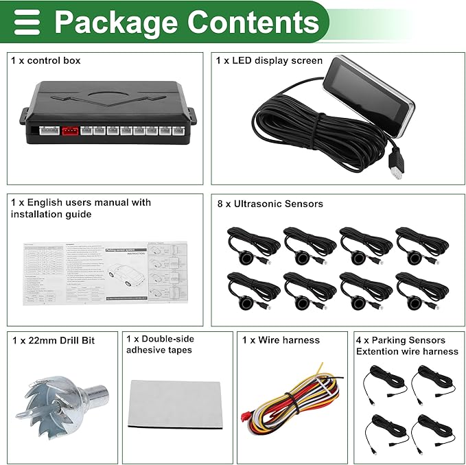 Motoforti Auto Vehicle Reverse Backup Radar System Reverse Parking Sensors Sound Warning Alarm Buzzer Reminder Distance Detection Black 8 Parking Sensors