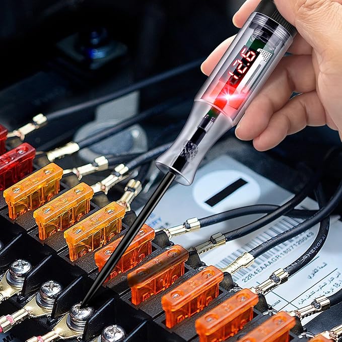 Automotive Test Light 5-90V Digital LED Circuit Tester with Voltage Display, Auto Bidirectional Light Tester, Electrical Voltage Tester with Extended Spring Wire & Probe for Car/RV/Vehicles