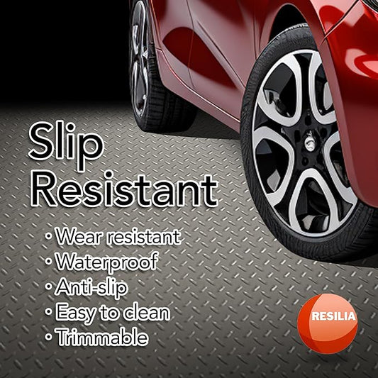 RESILIA Heavy Duty Garage Floor Runner & Protector Mat - Slip Resistant Diamond Plate PVC Mats - Water, Spill, & Stain Resistant, Sandstone (4 feet x 8 feet), Made in The USA