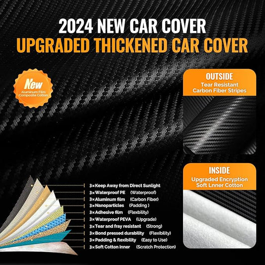 30 Layers Truck Car Cover for Automobiles All Weather Waterproof, Outdoor Snowproof UV Protection Windproof, No Zipper,Heavy Duty Universal Car Covers, (Black, Fit Truck 231"-250")