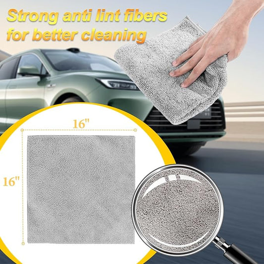 Microfiber Car Wash Cleaning Towel for Clean Car, Extra Soft,Reusable and Durable,Absorbent, Lints-Free,Interior Micro Fiber Rags,16in x 16in - 6 Packs Grey