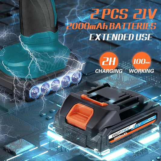 Cordless Car Buffer Polisher w/ 2x2000mAh 21V Batteries, 6 Inch Car buffer Waxer Kit, Car Polishing Machine w/ Extra 18 PCS Attachments & 6 Variable Speed, Car Buffer Polisher for Car Detailing (Blue)