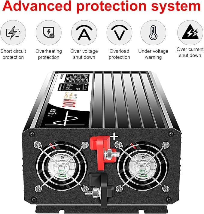 Xijia 2000W Pure Sine Wave Inverter DC 36v Inverter to 120v ac 60HZ Solar Converter for Home Use car (DC36V (Range 30V-45V) 2000W)