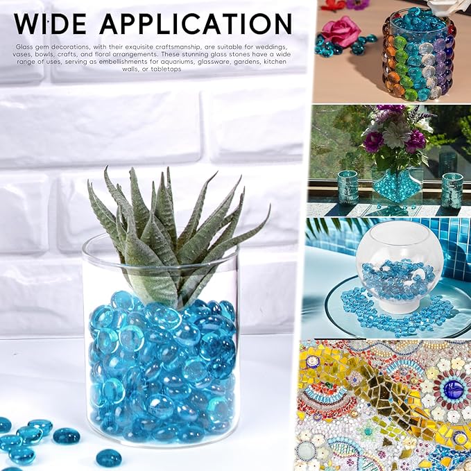 1 LB Glass Marbles, Sea Blue Mini Flat Glass Beads~150 PCS for Vase Fillers, Floral Bottom Mancala Gems Pebbles Fish Tank Rocks for Table Aquarium,Home Decor Art Craft Supplies(0.5"~0.7")