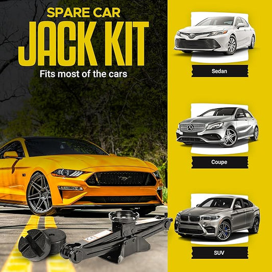 Car Jack Kit/ 2.5 Ton/5512 Pounds Universal Scissor Jack Kit with Rubber Piece, Designed for Sedan, Coupe, SUV