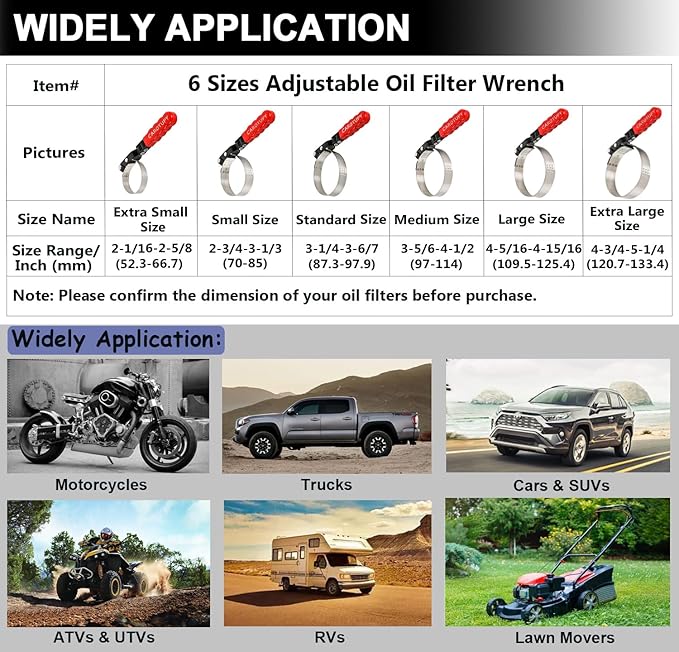 Extra Large Oil Filter Wrench, Oil Filter Wrench Tool Fits Filter from 4-3/4"to 5-1/4" for Cars, Motorcycles and Trucks