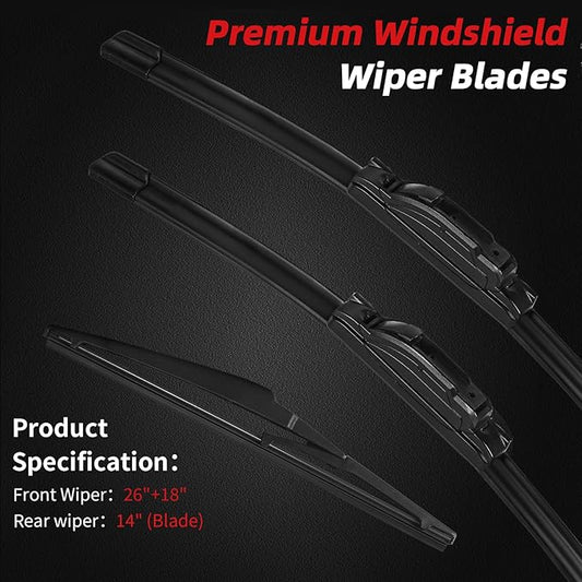 OTUAYAUTO Windshield Wiper Blades - Replacement for Jeep Cherokee 2014-2023, Original Factory Quality Front and Rear Wiper Blade - U Hook 26"+18"+14"(Pack of 3)