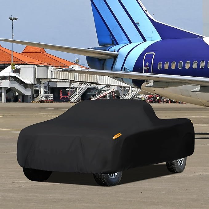 MORNYRAY Waterproof Car Cover All Weather Snowproof UV Protection Windproof Outdoor Full Truck Cover, Universal Fit for (All Black, Fit Truck Length Up to 210 inch)