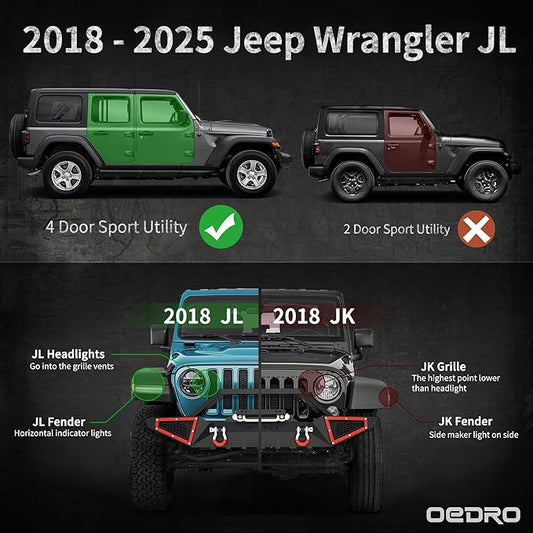 OEDRO 6 inch Running Boards, Drop Side Steps Compatible with 2018-2025 Jeep Wrangler JL & Unlimited 4 Door, Steel Nerf Bar with Silver Paintable Step Plates