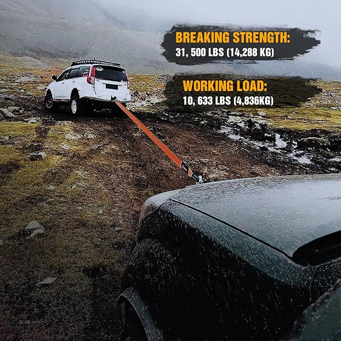 Nilight 3" x 20' Recovery Tow Strap Lab Tested 31,500lbs Break Strength Heavy Duty Off Road Straps with Triple Reinforced Loop Emergency Towing Rope of Mind for SUV, UTV, ATV, Truck, 2 Years Warranty