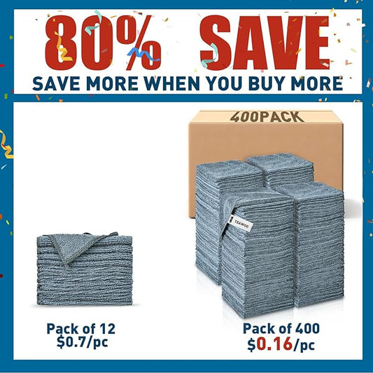 Microfiber Cleaning Cloths Bulk Pack-400 Pack, Microfiber Towels Bulk, Towels for Cars, Cleaning Rags Gray (12x12 inches)