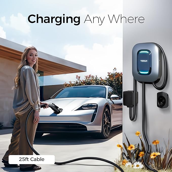 EV Charger Level 2, TESSAN 40A/240V Electric Vehicle Charing Station, Smart EV Chargers Equipment App Control Wi-Fi (Only 2.4Ghz)& Bluetooth 25ft Cable with NEMA 14-50 Plug for Indoor Outdoor Home