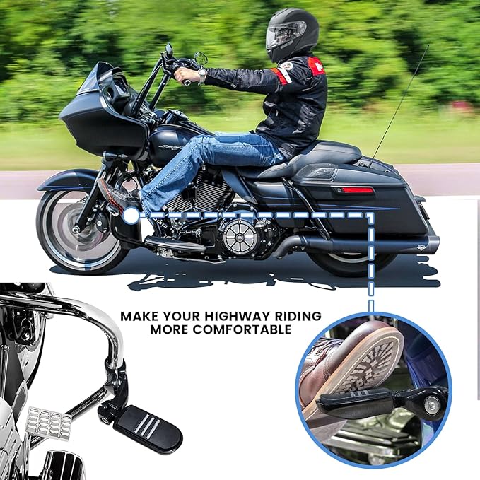 1.25" 32MM Motorcycle Adjustable Highway Pegs for Harley Davidson Touring Road King Road Glide Street Glide Electra Glide Dyna Sportster Softail 1 1/4" Crash Bar Highway Foot Pegs, Black