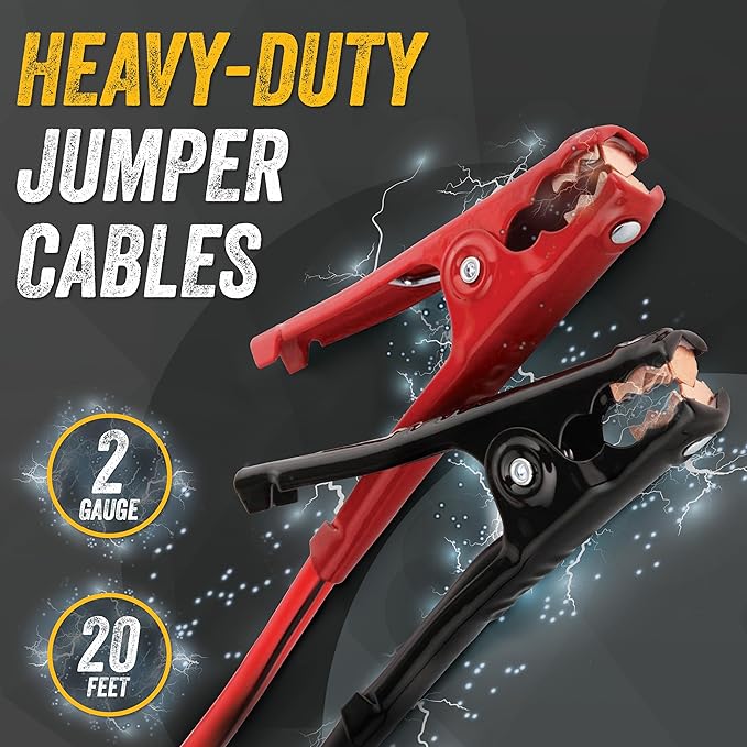 GOODYEAR Heavy Duty Jumper Cables for Car Battery – 2 Gauge 16 ft Booster Cables with Carrying Case for Cars, Trucks, SUVs, Emergency Roadside Kit