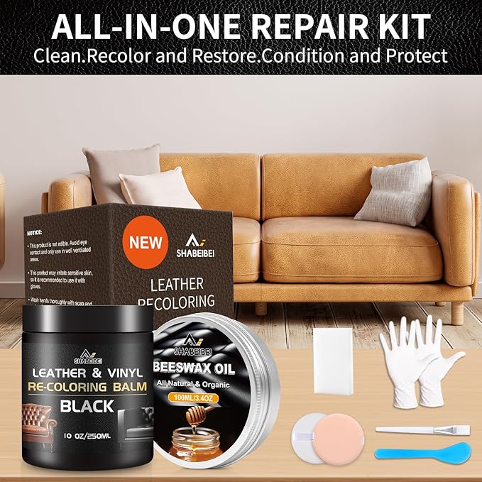 Leather Repair Kit Recoloring Balm Cleaner Conditioner Waterproof Beeswax Oil for Car Seat Furniture Couch Shoe Leather Vinyl(Maroon)