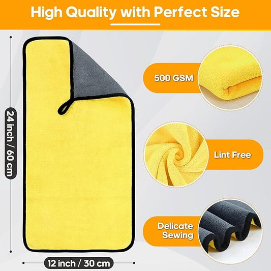 Microfiber Towels for Cars 6 Pack, Car Drying Towels for Wash, Cleaning, Soft and Absorbent Multipurpose Microfiber Cleaning Cloth for Car, Glass, Home, Household, 24" x 12"