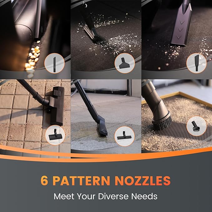 Giraffe Tools Grandstorm Retractable Vacuum Cleaner with 30 FT Hose Wall Mounted, Wet Dry Vacuum Cleaner with 6 Nozzles for Car Detailing Normal Version, Grey (No Remote Control Function)