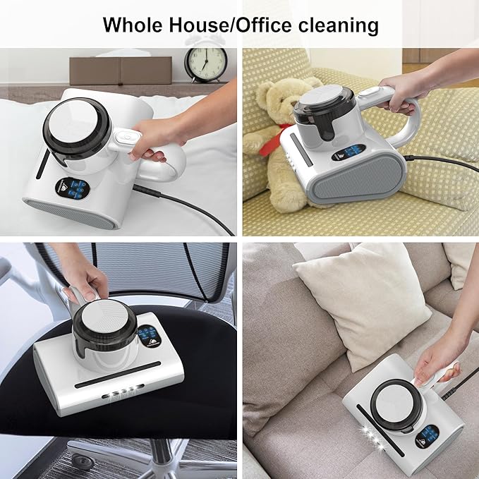 Mattress Vacuum Cleaner,13Kpa Powerful Suction Bed Vaccum Cleaner with UV-C Light,LED Headlights and High Heating Tech,1.2kg Light Weight Handheld vaccum for spot Cleaning,Sofa,Couch Fabric Cleaner