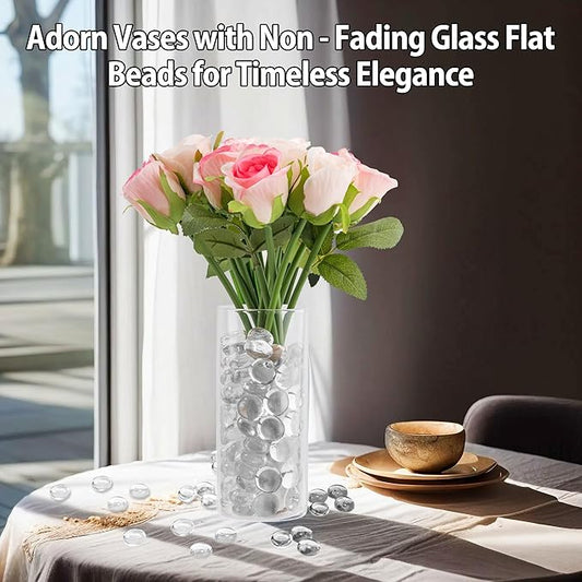 1 LB Clear Glass Marbles, Transparent and Smooth Flat Glass Beads for Vases, Mosaic Gem Pebbles for Aquarium Decor, Floral Arrangements, Mancala Stones, Vase Filler and Crafts (Approx. 80-100 PCS)