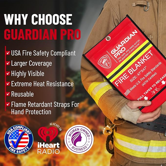 Emergency Fire Blanket for Home and Kitchen - 47"x47" - Must Have Fire Protection - Fire Suppression Fiberglass Fire Blankets for House Camping Car Office Emergency Survival Safety (2 Pack)