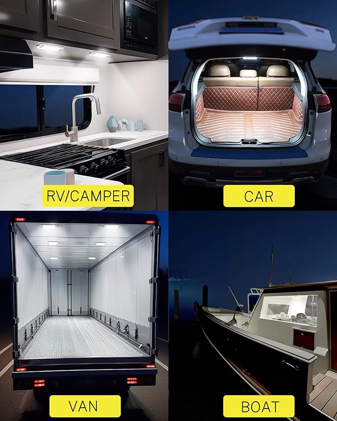 Dome Light for RV Interior, 48LED 800LM Ultra Bright 12 Volt LED White Lights, RV Ceiling Light with Switch Control, Ideal for Car Van Truck Camper Lorry Motorhome Boat(6 Pack)