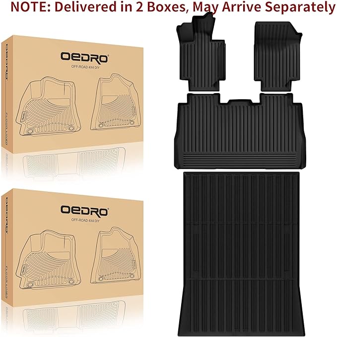 OEDRO Floor Mats & Truck Bed Mat Fit for Tesla Cybertruck 2024 2025, TPE All Weather Floor Liners Custom Fit for 2024 Cybertruck Accessories, 1st & 2nd Row Car Mats and Truck Bed Liner, Black