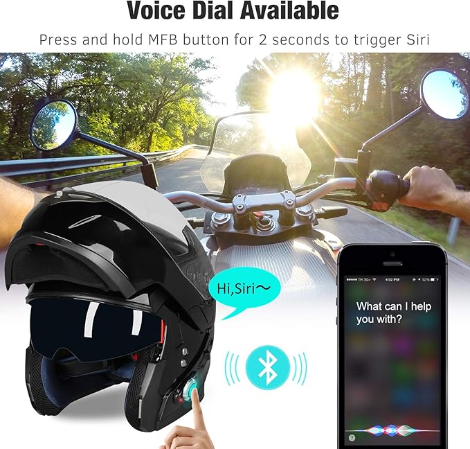 FreedConn BM2-S Bluetooth Motorcycle Helmet, Flip-Up Modular Motorbike Helmet, 500M Connectivity for 2-3 Riders, Voice Dial, Hands-Free Call, MP3, FM, DOT Certified ( X-Large, Gloss Black)