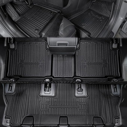 Floor Mats for 2024 2025 2026 Hyundai Santa Fe 6-Seat/7-Seat (Fit Hybrid and Fuel), All Weather TPE Floor Mat and 2-in-1 Cargo Mat with Backrest Mat for Santa Fe Accessories
