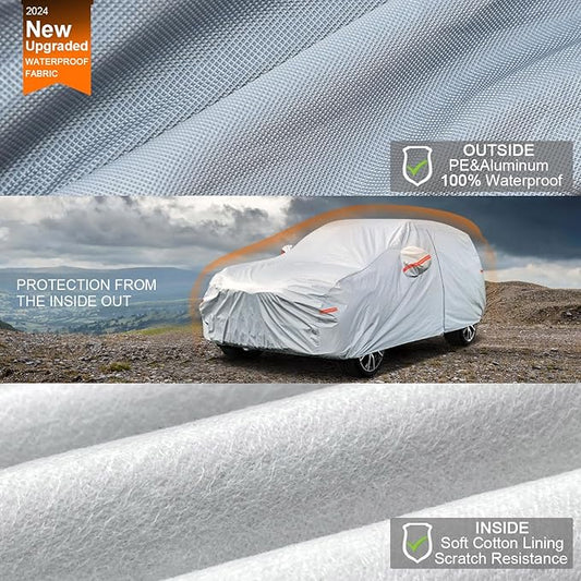 Kayme 6 Layers SUV Car Cover Waterproof All Weather for Automobiles, Outdoor Full Size Cover Rain Sun UV Protection with Zipper Cotton, Universal Fit for SUV Jeep (191-200 inch)