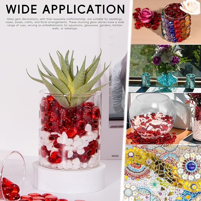 1 LB Red Glass Marbles, Mini Flat Glass Beads~150 PCS for Vase Fillers, Floral Bottom Mancala Gems Pebbles Fish Tank Rocks for Table Aquarium,Home Decor Art Craft Supplies(0.5"~0.7")