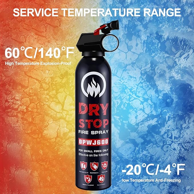 2Pack Dry Stop Fire Spray for Home - Auto Fire Extinguisher for Truck Vehicle, 600g Dry Chemical Powder A B C Fire Extinguisher for Kitchen, Car, Boat, Marine, Portable Use (2 Blue)