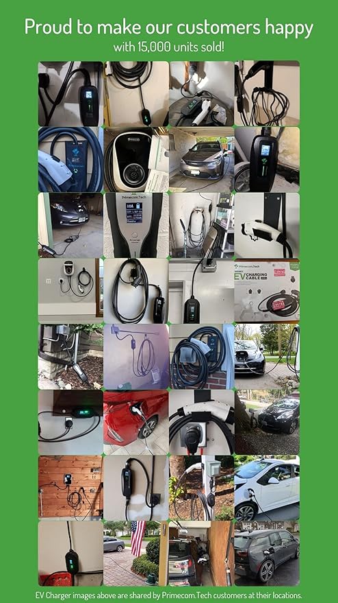 PRIMECOM Level 2 EV Charger 220/240V, 16A, 30ft & 50ft, Portable EVSE Electric Vehicle Charging Cable Compatible with Bolt Volt Leaf BMW i3 Fiat 500e Clarity NIRO Prius (14-50P, 30 Feet)