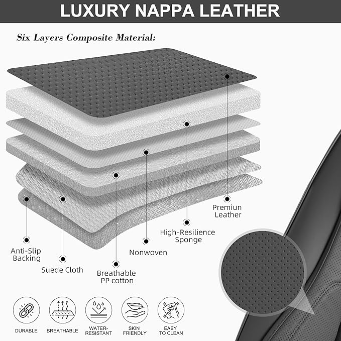 Car Seat Covers Full Set, Front and Rear Seat Covers for Cars, Waterproof Leather Auto Seat Protectors with Head Pillow, Car Seat Cushions Fit for Most Sedans SUV Pick-up Truck, Gray
