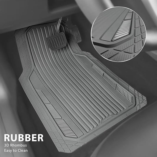 CAR PASS Heavy Duty Sporty Rubber Car Mats, Deep Dish All Weather Car Floor Mats Full Set, Waterproof Anti-Slip Automotive Matts Rugs Trim to Fit for Most Sedans SUVs Vans, 4-Piece All Gray
