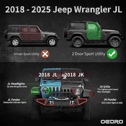 OEDRO 6 inch Running Boards, Drop Side Steps Compatible with 2018-2025 Jeep Wrangler JL 2 Door, All Steel Nerf Bar Paintable Step Plates
