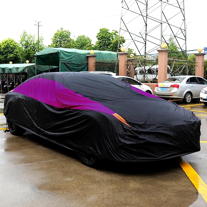MORNYRAY Waterproof Car Cover All Weather Snowproof UV Protection Windproof Outdoor Full car Cover, Universal Fit for Sedan (Purple, A3-Fit Sedan Length(178-185 inch)
