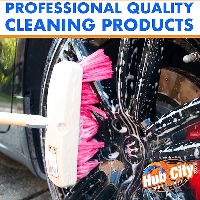 Hub City Industry 10- inch Car Wash Brush, Soft Nylon Bristle, car Accessories, Cleaning Supplies, Automotive wash Brush, Commercial Vehicle Scrub Brush, Flagged Red Poly Bristle