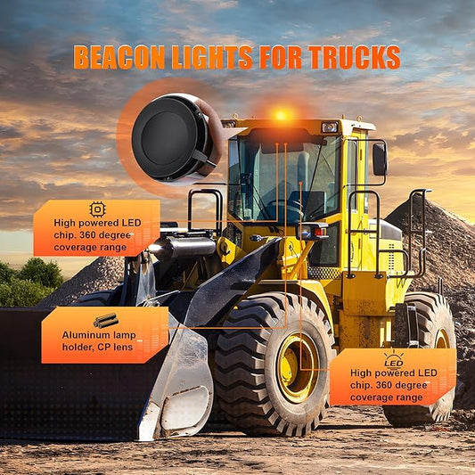 WINECO LED 앰버 스트로브 신호등, 안전 경고 비상 위험 회전 플래시 라이트, 지게차, 트랙터, 골프 카트, ATV, 우편 자동차, 12-24V 마그네틱 베이스 및 영구 마운트