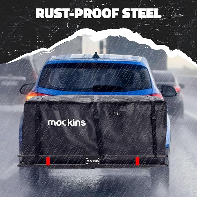 Mockins 60"x20"x6" Trailer Hitch Cargo Carrier | Weatherproof Steel Folding Luggage Rack for Car, SUV & Truck w/ 500 lbs. Capacity | 2" Receiver Hitch Rack Luggage Carrier & Cargo Trailer Accessories
