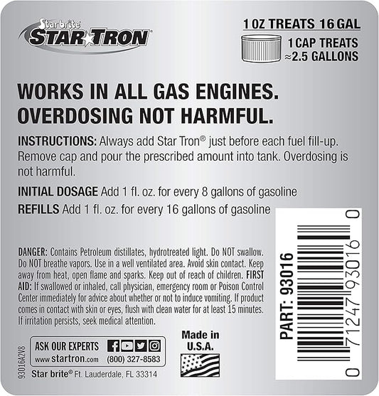 Star Tron Enzyme Fuel Treatment Concentrate, 16 Fl. Oz. – Treats up to 256 Gallons – Rejuvenate & Stabilize Old Gasoline, Cure Ethanol Problems, Improve MPG, Reduce Emissions, Increase Horsepower