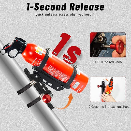 Car Fire Extinguisher Mount Holder - Quick Release Fire Extinguisher Bracket for Jeep Wrangler JT, TJ, JL, JKU, UTV, Polaris RZR, Ranger, Can-Am X3, Yamaha, ATV, Tractor – Corrosion-Resistant