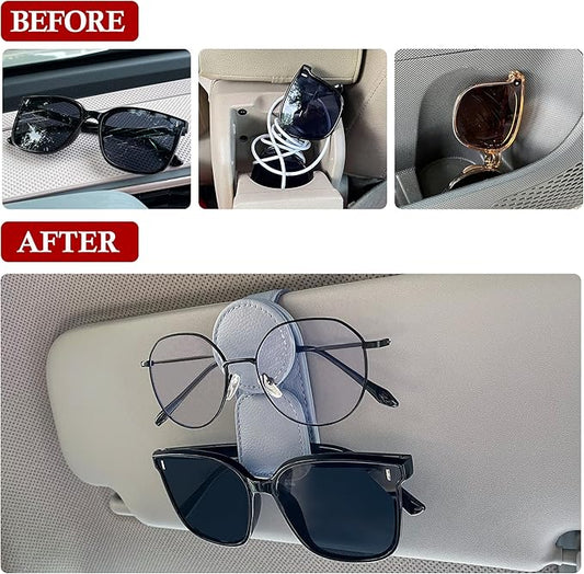 KIWEN Sunglasses Holder for Car Visor, Magnetic Leather Sunglass Eyeglass Hanger Clip for Car Sun Visor Accessories (1, Gray)