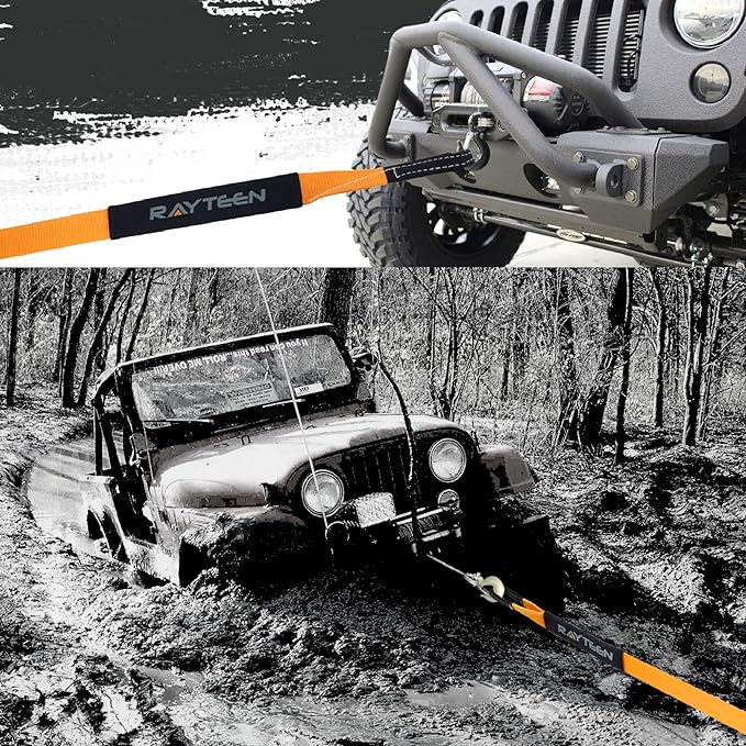 Genuine 11,000lb Xtreme Heavy Duty Winch Extension Strap | 33ft x 2in Vehicle Tow Strap with Reflective Sleeve & Reinforced Loops | Suits for 4x4 Offroad UTV ATV Trucks Boats