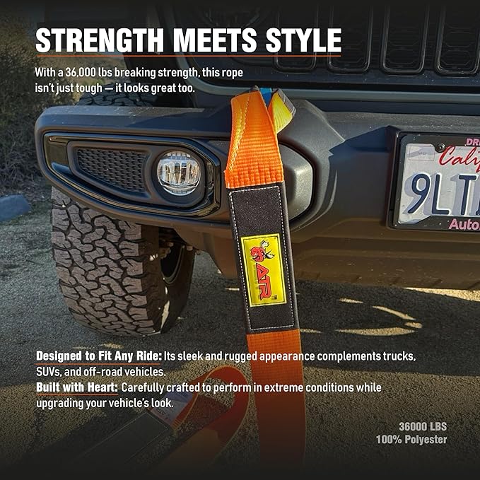 ATR Recovery Tow Strap 3.5" x 20ft – 36,000 lbs Break Strength, Heavy Duty Snatch Strap for Truck, SUV, UTV, Off-Road Pulling, Tow Rope with Storage Bag