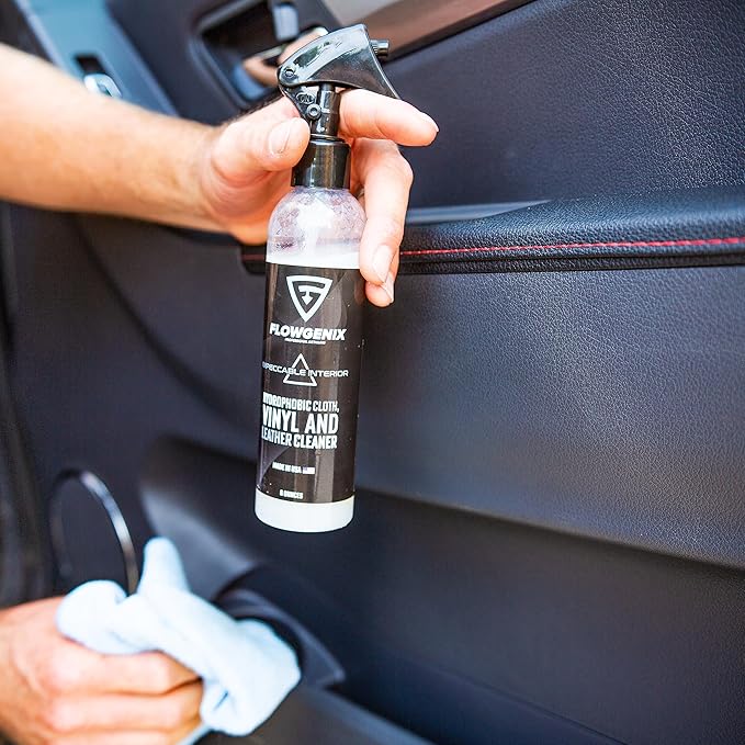 Leather Interior Car Cleaner & Detailer (8oz) - Hydrophobic Textile, Nylon, Carpet - All Purpose Auto Upholstery Cleaner & Protectant - incl. 2 Microfiber Towels