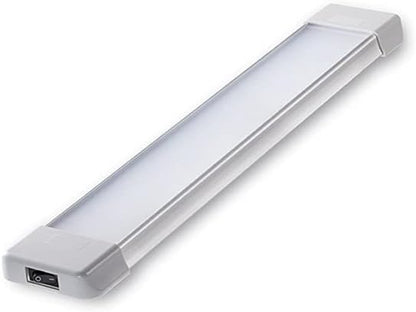LED Interior Utility Light Fixture 10.6" x 2.6", High Lumen-Output Low Current Draw Energy Efficient, Frosted Lens 6000K Cool-White Even Diffused Beam, On/Off Rocker Switch 12V-24V DC, 1-Pack